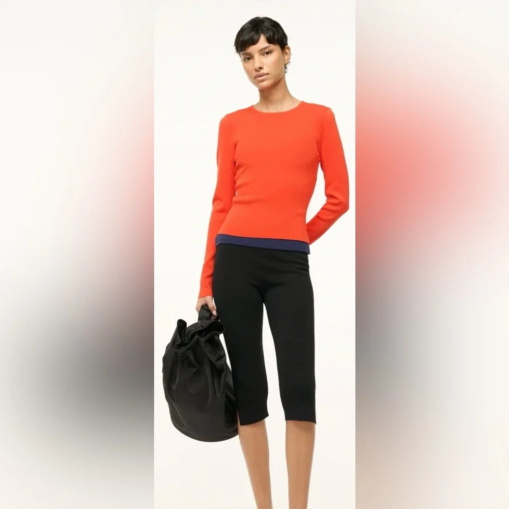 STAUD Salinas LS Top in Cayenne and Navy NWT